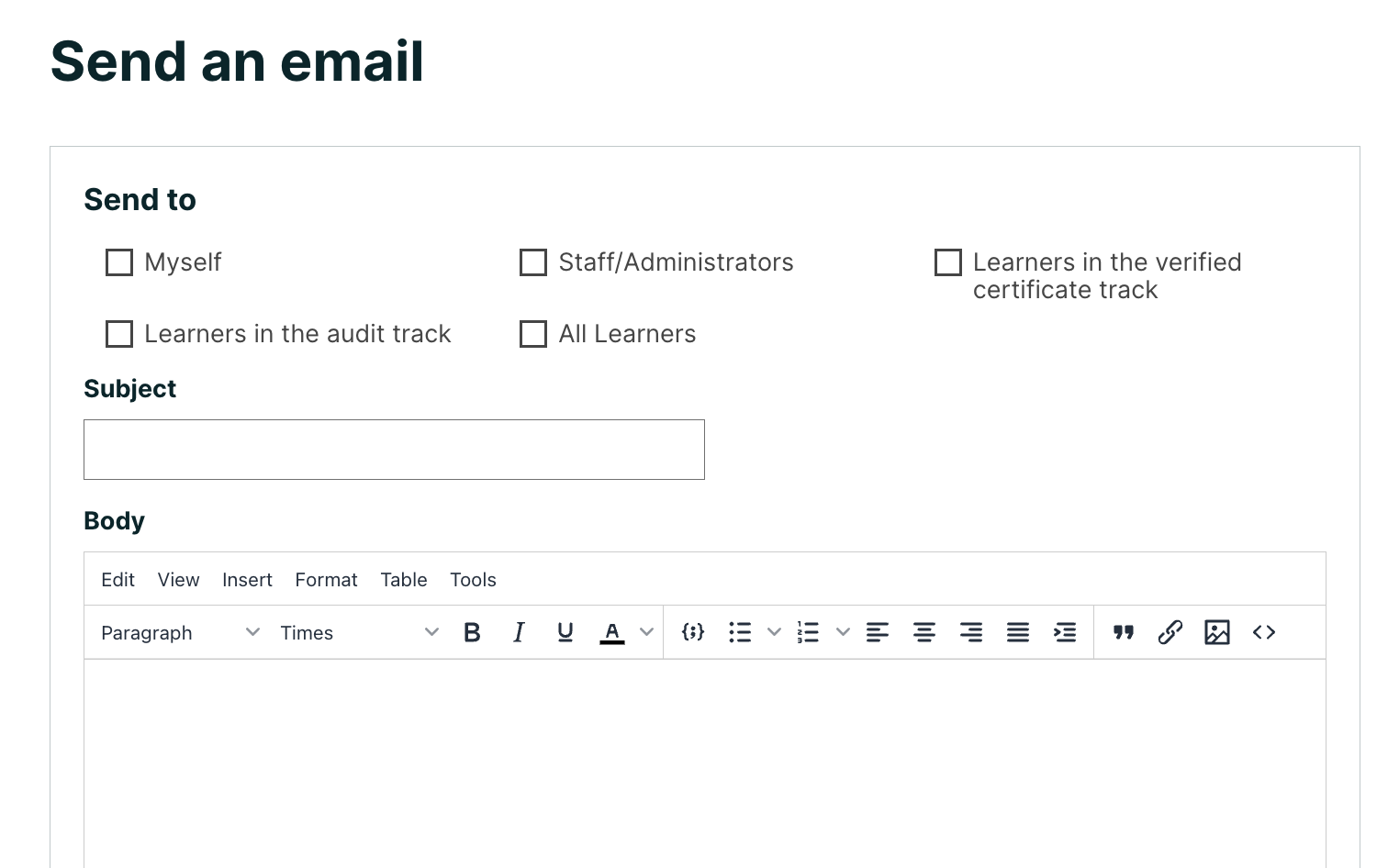 Send and Email interface for sending bulk emails
