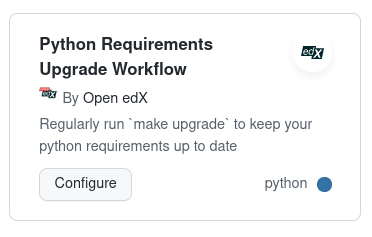 An image of the Python Requirements Upgrade Workflow Card in GitHub's UI.