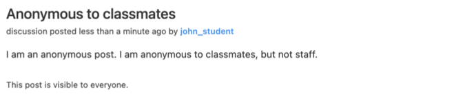 A screenshot of a staff member viewing an anonymous discussion forum message. They can see username.
