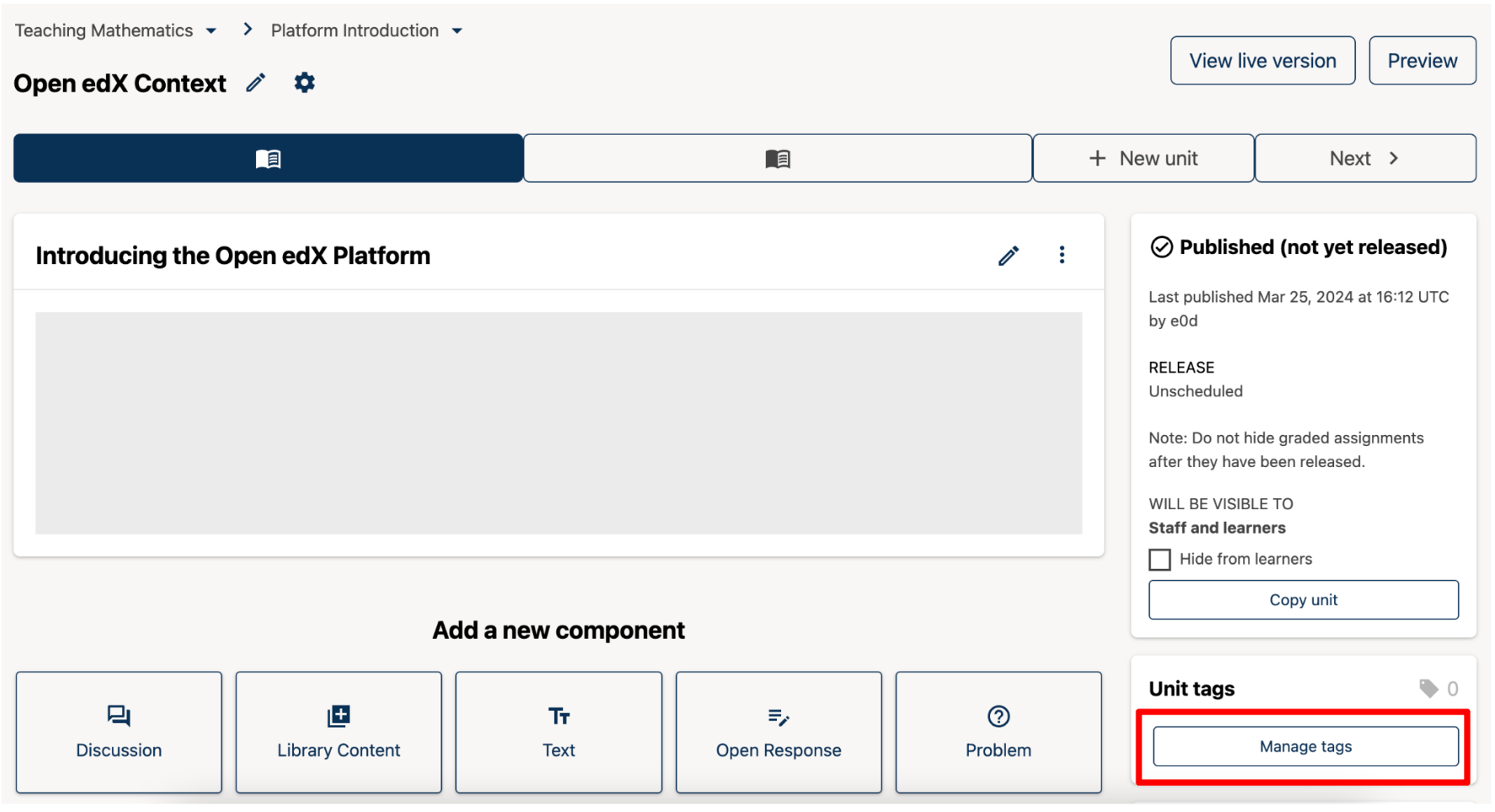 Screenshot of tag drawer opening.