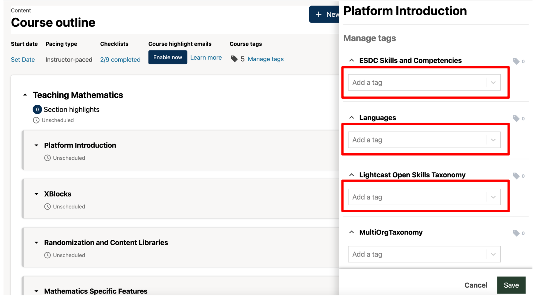 Screenshot of clicking in the Add a tag field.