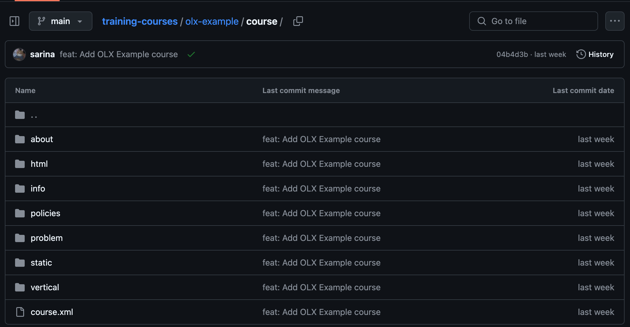 The olx-example course in GitHub.