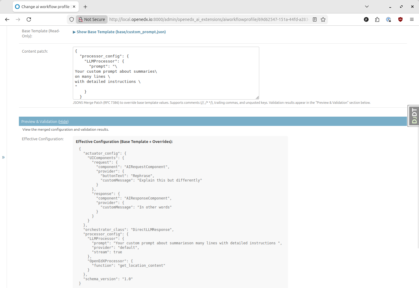 Inline prompt configuration in profile patch