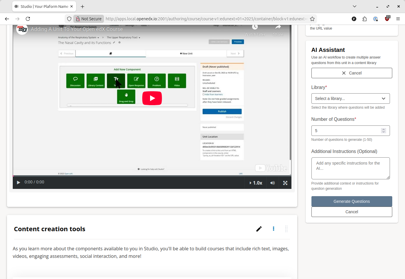 Library question assistant in Studio