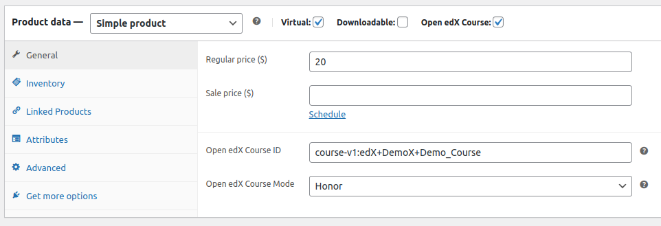 Product data section in a WooCommerce Product