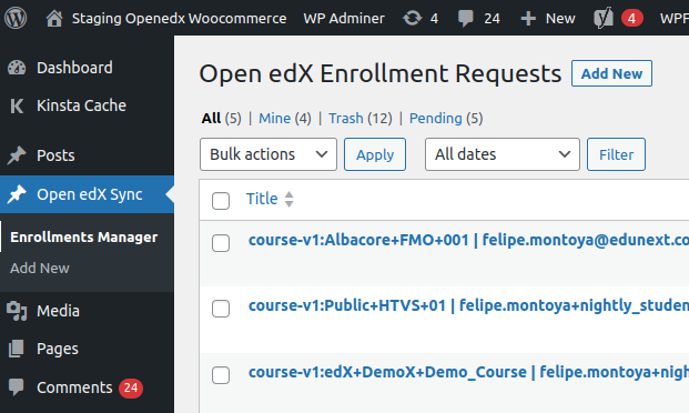 Enrollments Manager option
