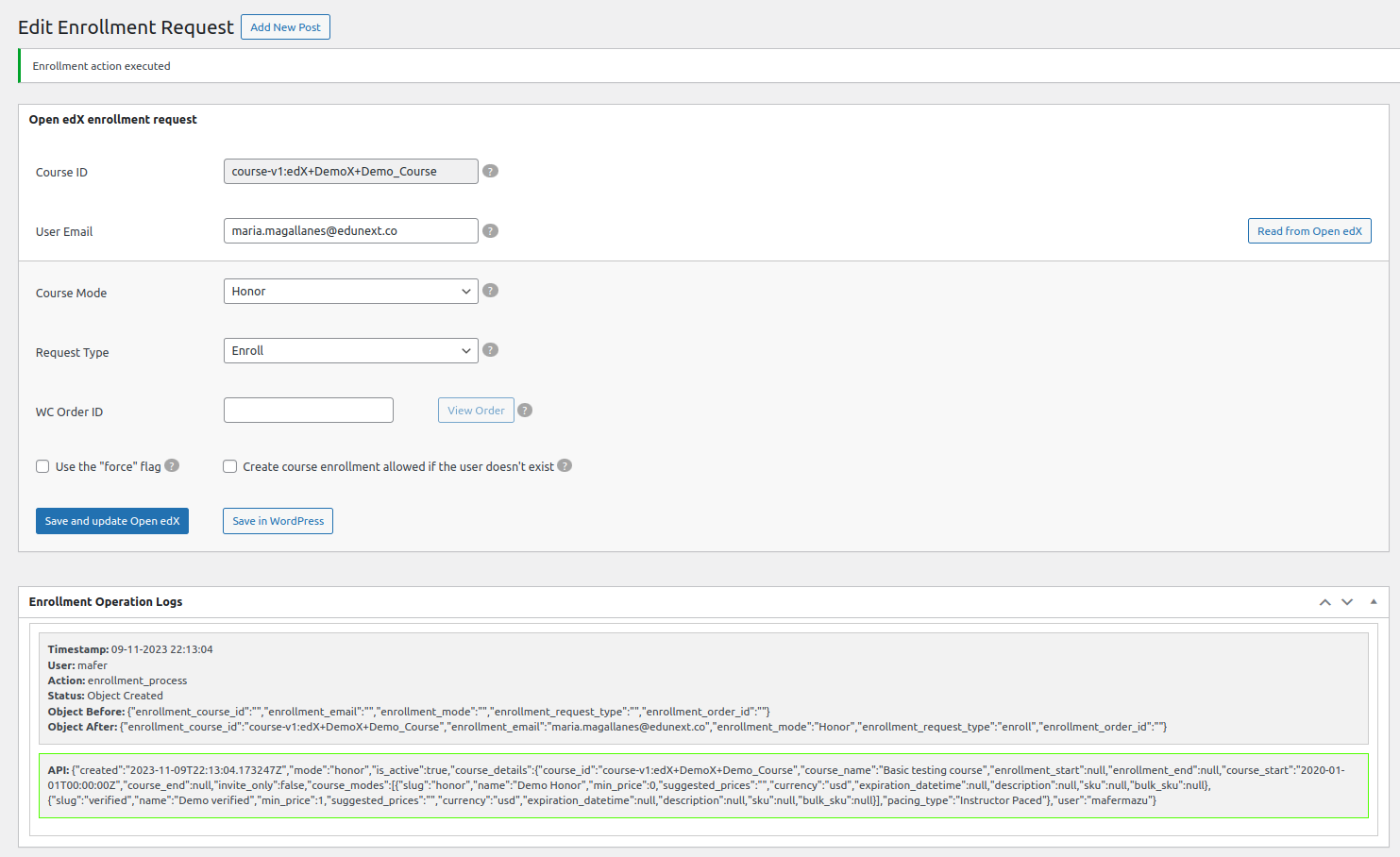 Expected Result Enroll Request