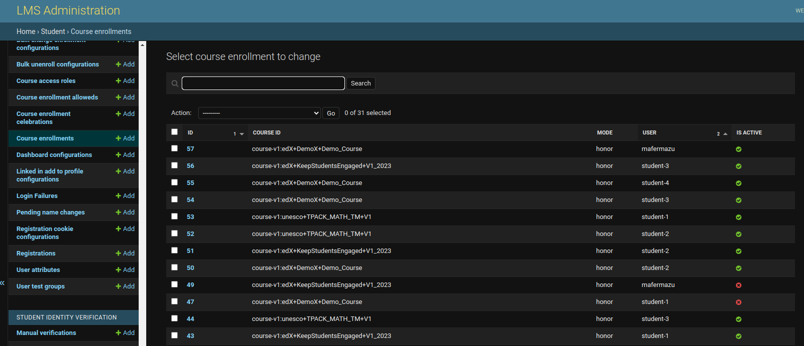 Course enrollment in your Open edX platform.